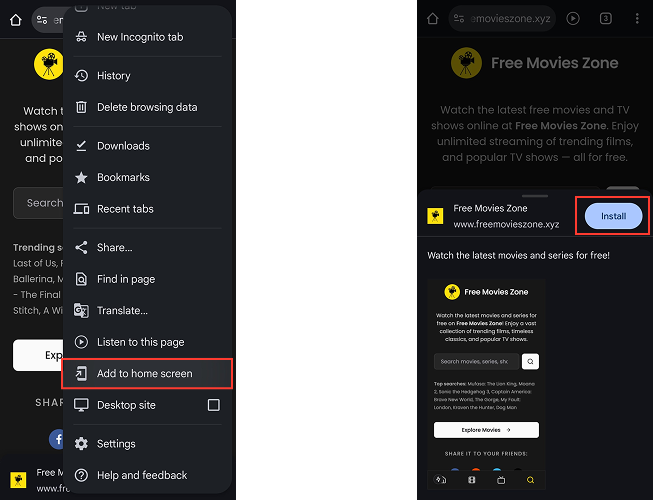 Android PWA install